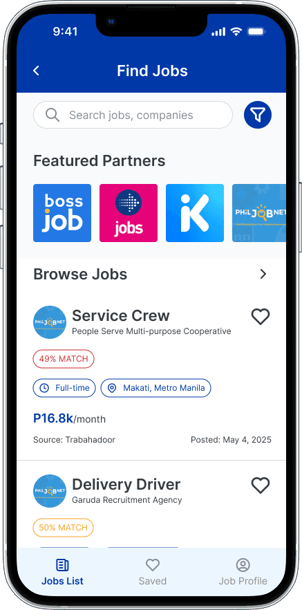 Find jobs screen preview